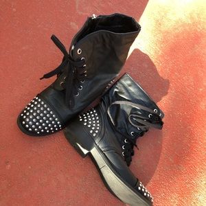 SM New York Black Studded Lace-Up Combat Boots